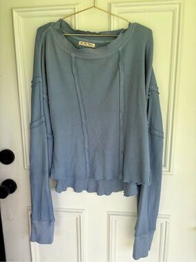 We The Free Dusty Blue Waffle Knit Pullover
